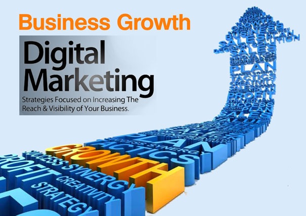 Digital marketing business growth with upward arrow
